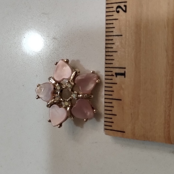 Lucite & rhinestone pink heart brooch lapel pinback 1" - Picture 2 of 4